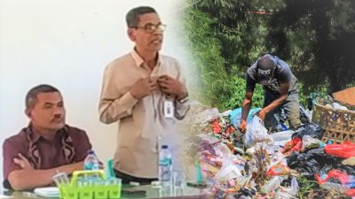Kepala Disnakertrans Kabupten Ende, Kapitan Lingga (berdiri), bersama Plt Kadis DLH Kanisius Se dalam pertemuan dengan tenaga outsourcing, Selasa (6/6/23)
