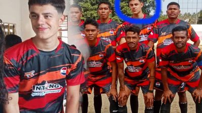 Nikolay Martin Zuber, bule Jerman, tampil pada laga perdana PS Kelimutu dalam turnamen sepakbola Bupati Ende Cup, Senin 9 Oktober 2023.